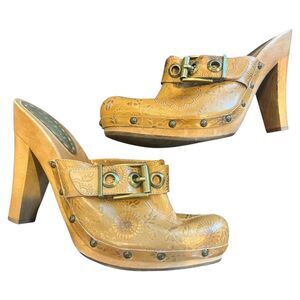 Bcbg Mules Brown Leather platform Size 8.5